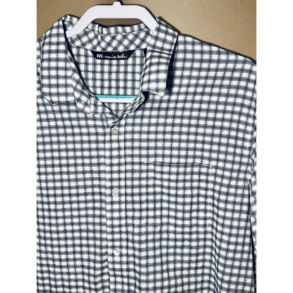 Travis Mathew Mens Size XL White Grey Black Plaid Button Down Short Sleeve Shirt - Picture 2 of 12